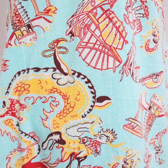 Y2K Asian Inspired Graphic All Over Print Spaghetti Strap Dress 🐉 ROXY - Picture 3 of 8